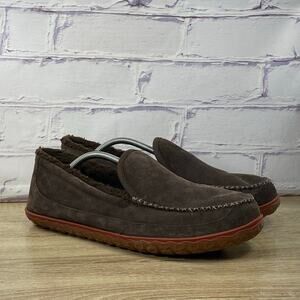 LL Bean Mountain Slipper Scuffs Fleece Lined Brown Suede Slip On Men's Size 12